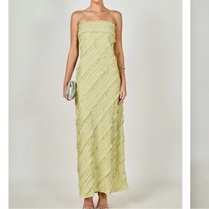 Endless Rose Strapless Ruffled Maxi Dress in Pale Green